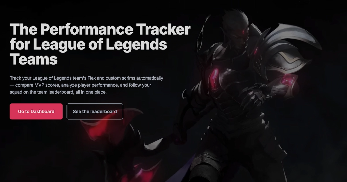 LoL Tracker landing page for League of Legends teams